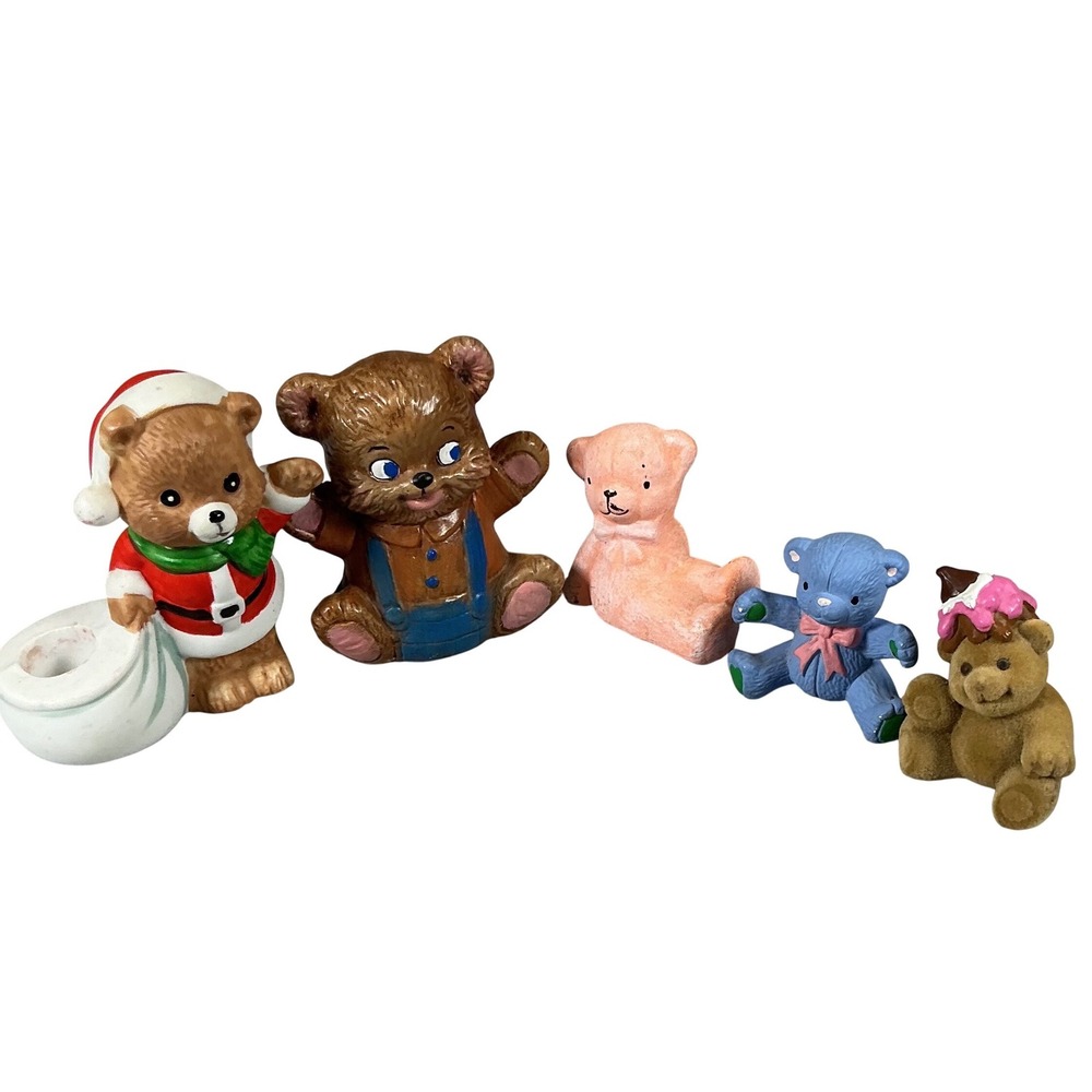 Vintage Teddy Bear‎ Figurines Lot 5 Ceramic Christmas Nursery Decor Mixed